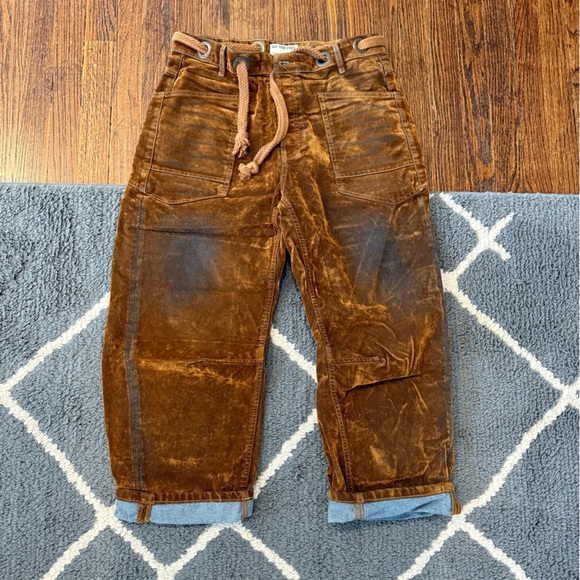 Free People "We The Free" Moxie flocked pull-on barrel jeans brown velvet - Picture 7 of 15